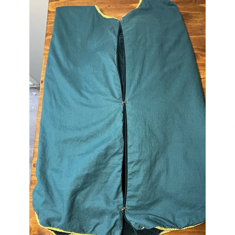 Handmade Christmas Tree Skirt 48in Velvet Fabric Dark Blue Green Gold Trim